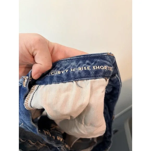 American Eagle Next Level Stretch Curvy High Rise Shortie Shorts Distressed 16 - Picture 4 of 5